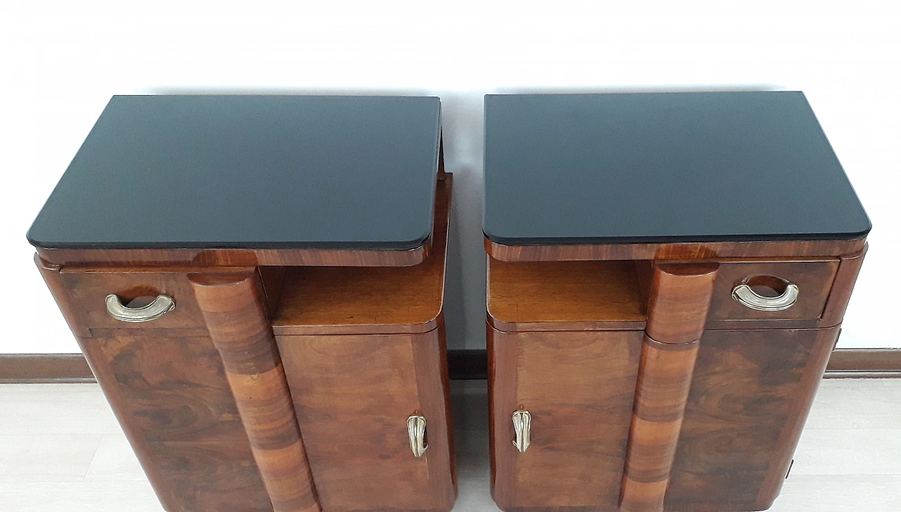 Pair of Art Deco wood and black crystal bedside tables, 1935 15