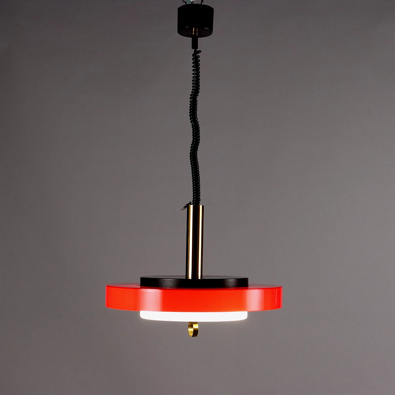 Red ceiling lamp in aluminium, glass and brass, 1960s 1