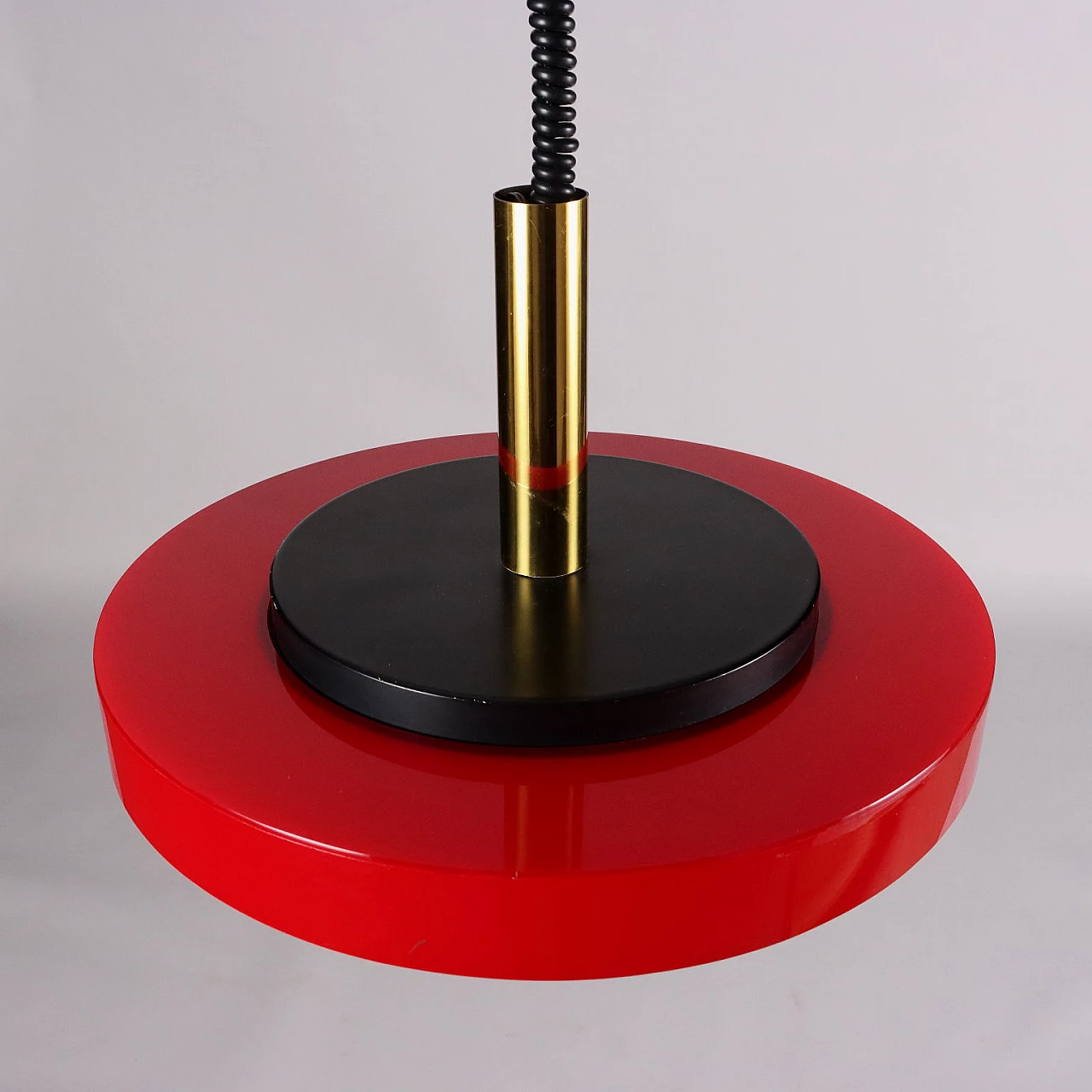 Red ceiling lamp in aluminium, glass and brass, 1960s 7