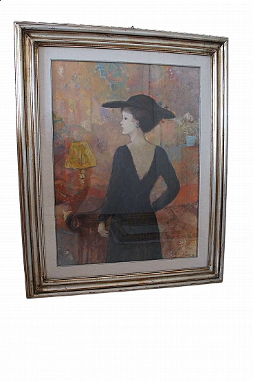 Giuseppe Giorgi, woman in evening dress, oil painting on canvas, 1986