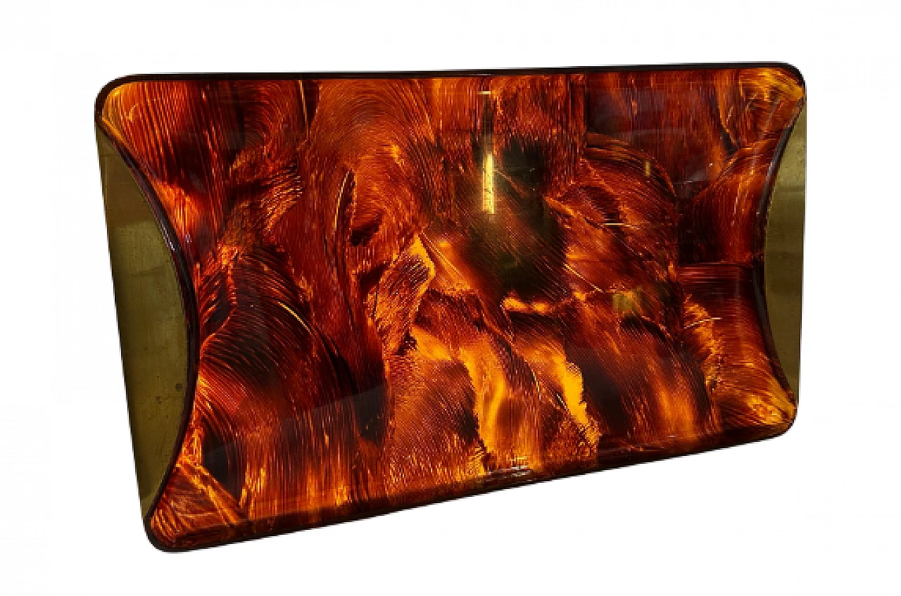 Tortoiseshell-effect lucite and brass tray by Guzzini, 1970s 1