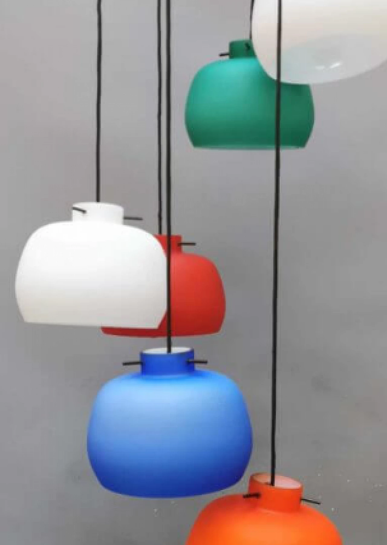 Lampadario a sei luci in vetro colorato, anni '60 3