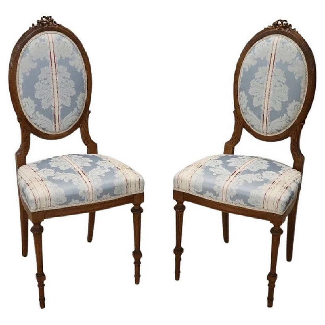 Coppia di sedie stile Luigi XVI in faggio e tessuto, inizio '900 1