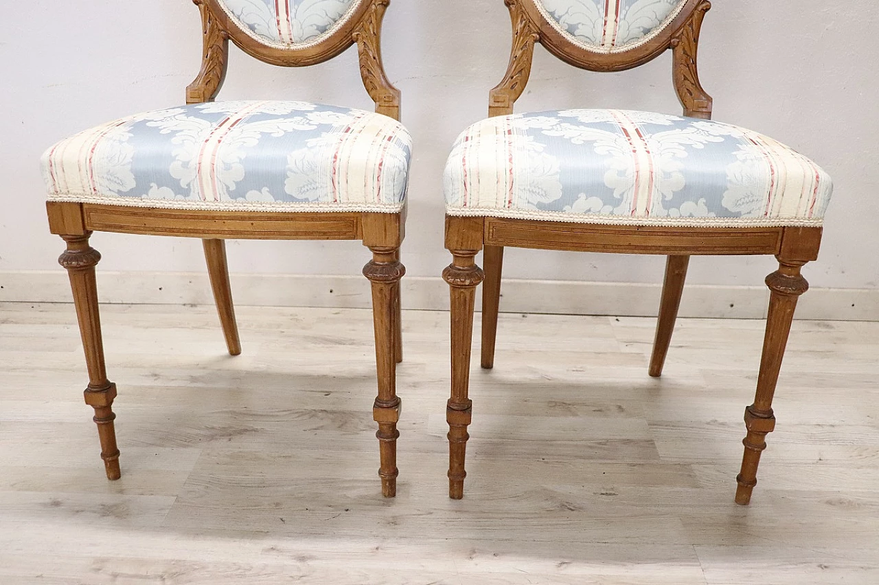 Pair of Louis XVI style beech and fabric chairs, early 20th century 7