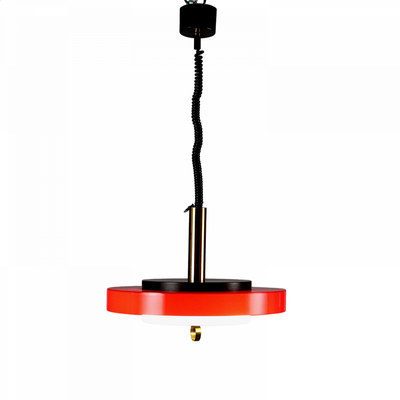 Red ceiling lamp in aluminium, glass and brass, 1960s 9
