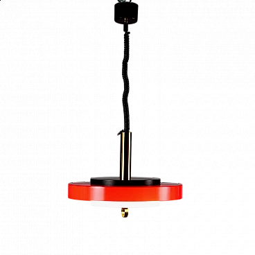 Red ceiling lamp in aluminium, glass and brass, 1960s