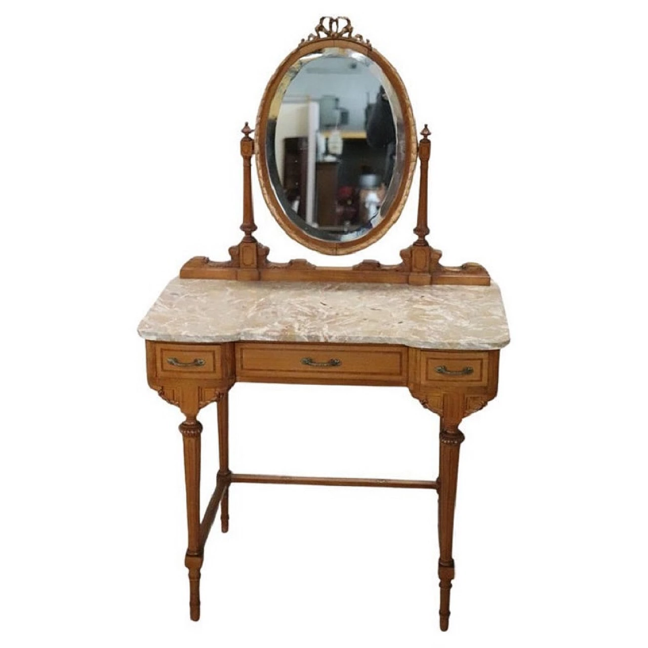Cherry and marble vanity table with stool, early 20th century 1