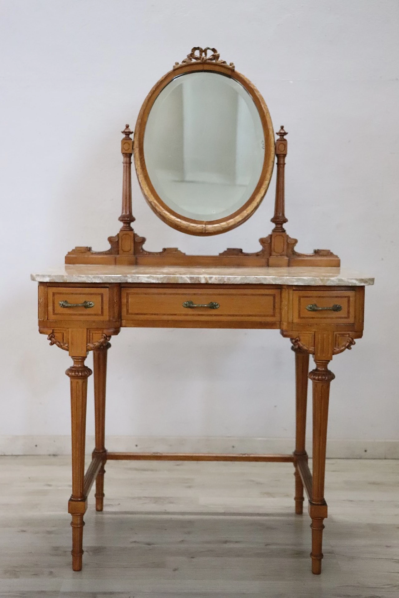 Cherry and marble vanity table with stool, early 20th century 4