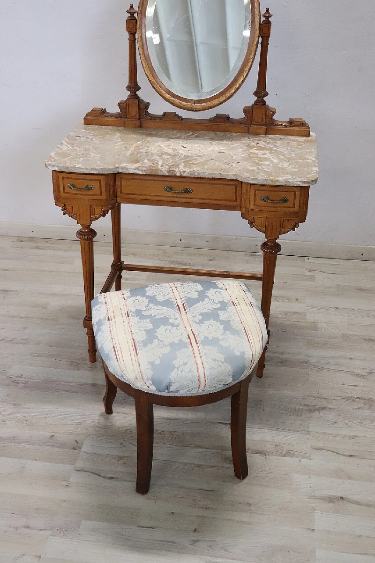 Cherry and marble vanity table with stool, early 20th century 17