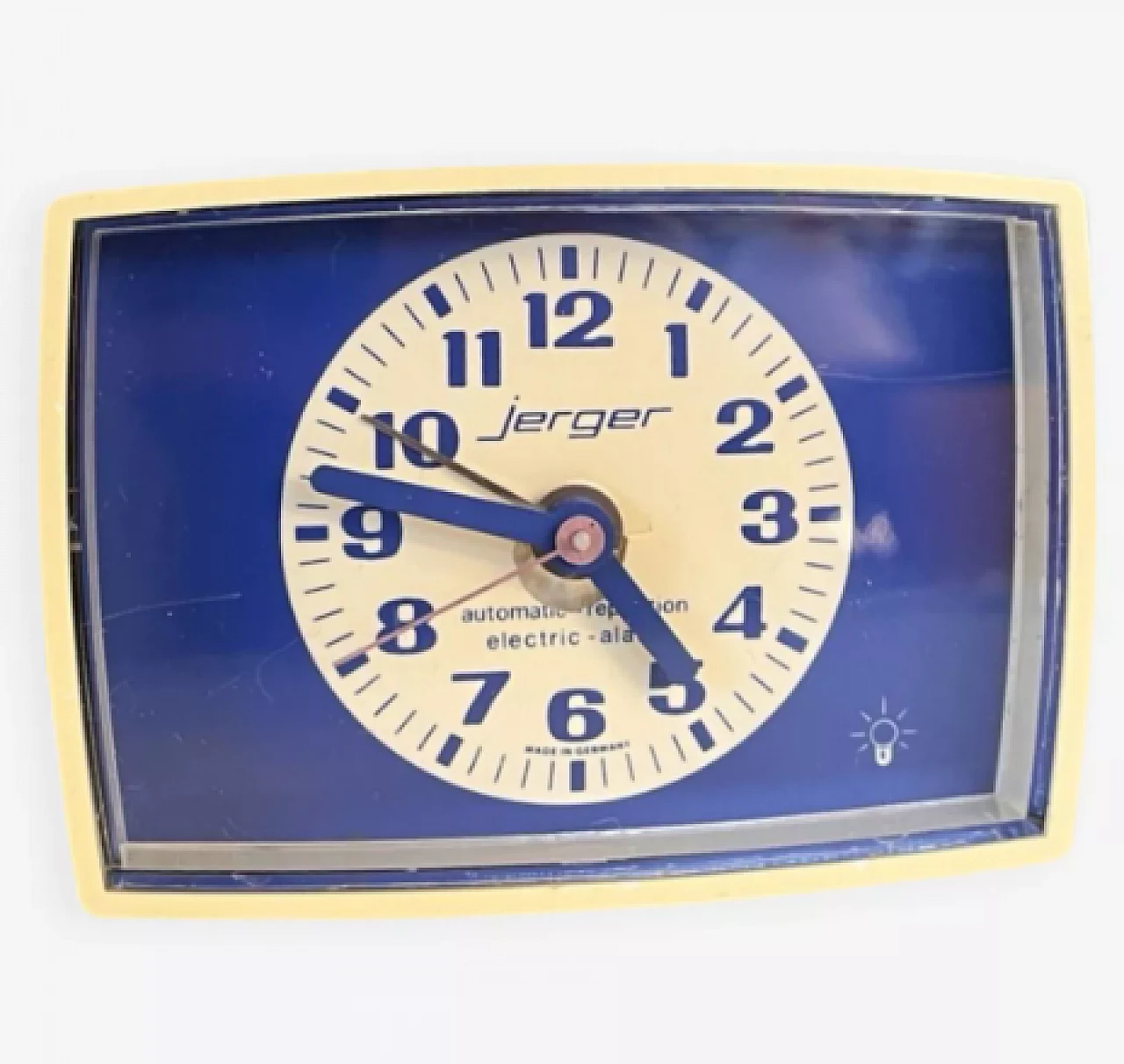 Beige and blue plastic Jerger alarm clock, 1970s 1