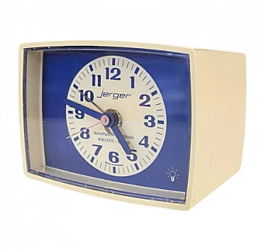 Beige and blue plastic Jerger alarm clock, 1970s
