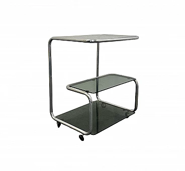 Bauhaus style steel and glass cart, 1970s