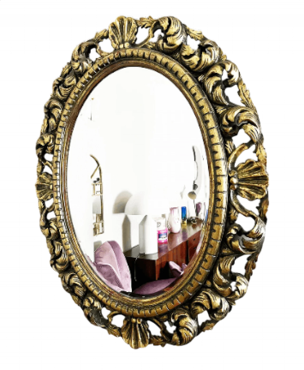 Specchio ovale stile Barocco in legno dorato e intagliato 5