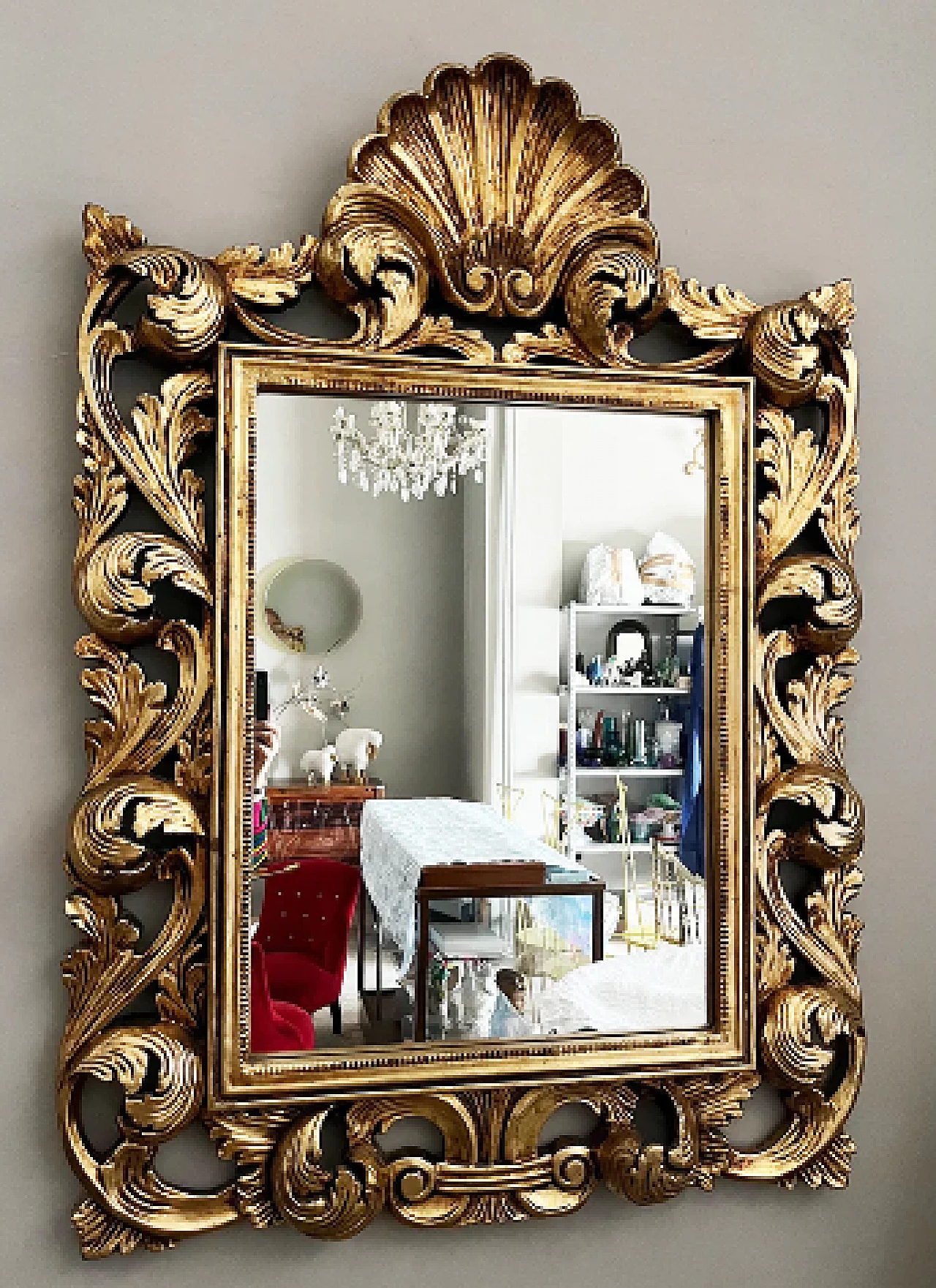 Baroque style gilded and carved wood wall mirror 1