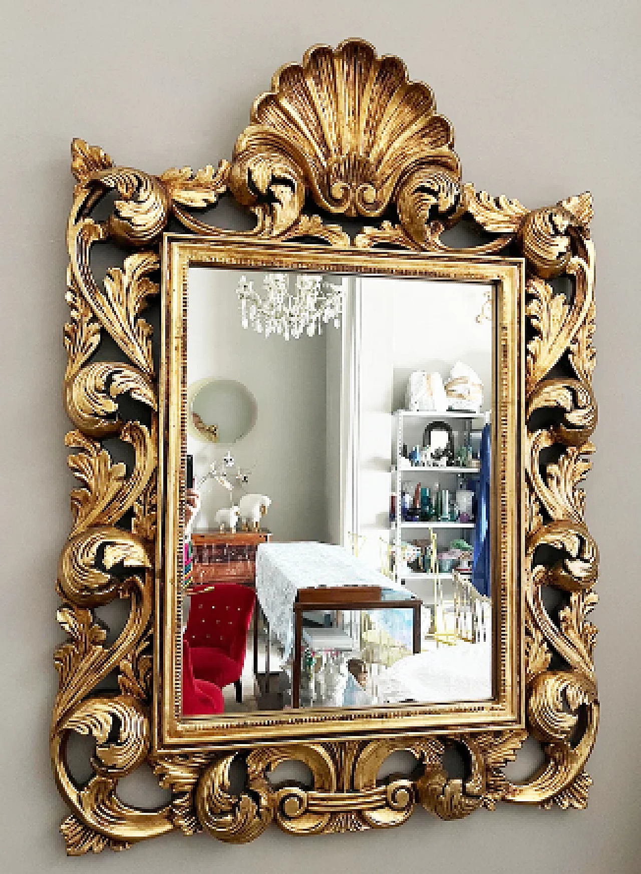 Baroque style gilded and carved wood wall mirror 4