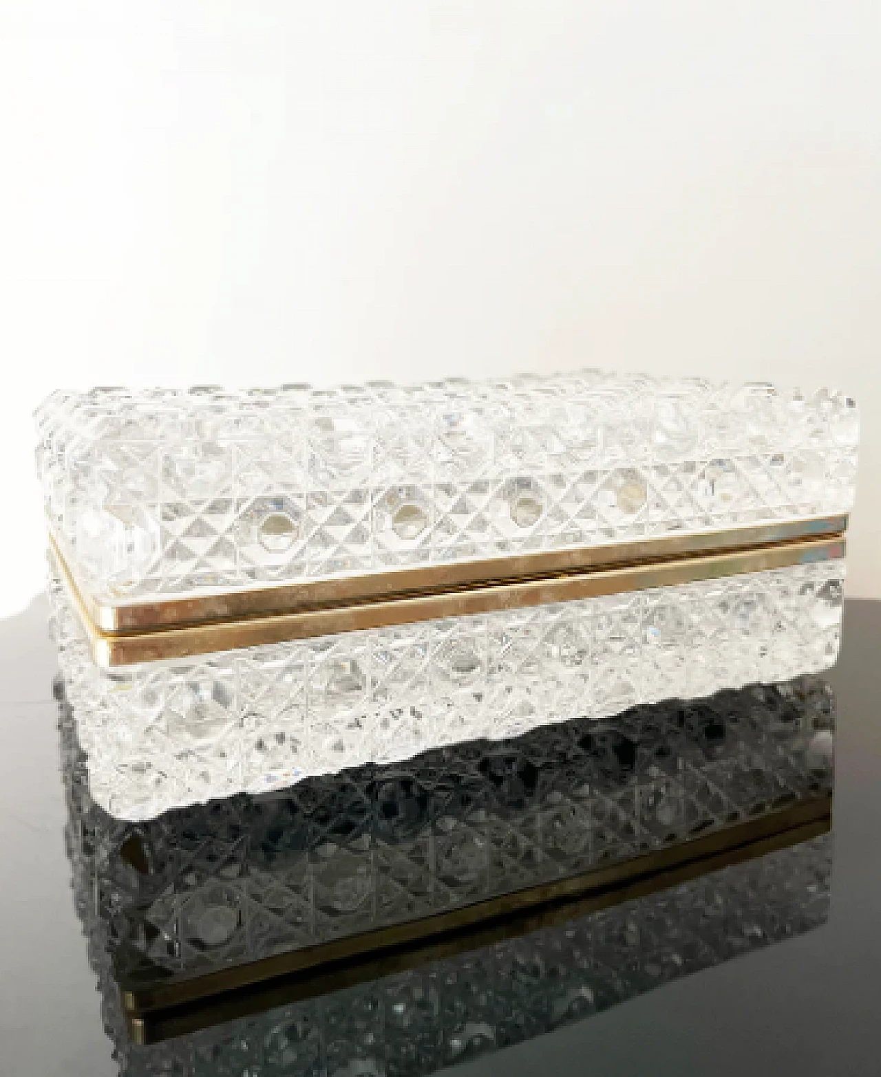 Bohemia crystal and brass jewelry box, 1950s 1