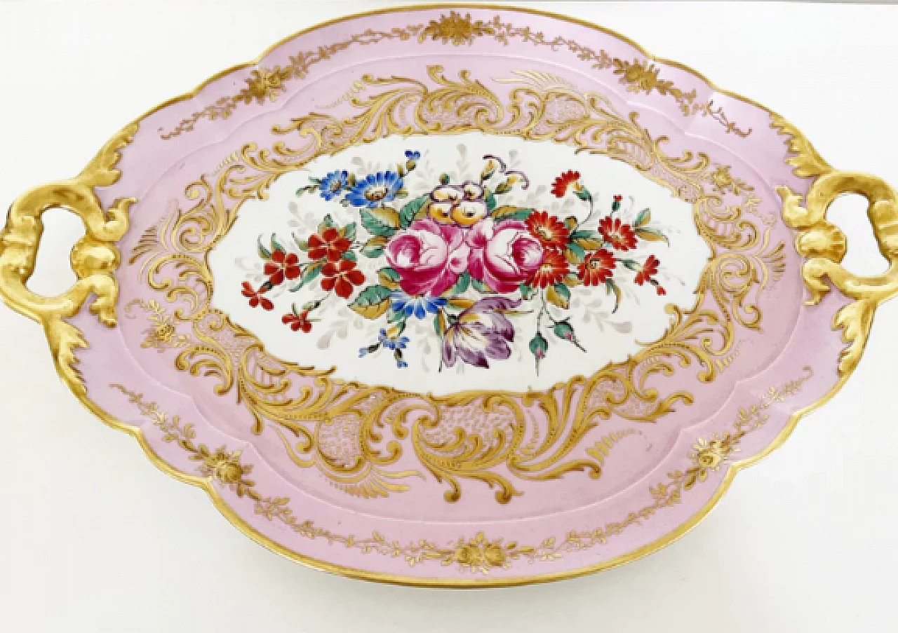 Vassoio in ceramica Limoges Pillivuyt rosa con decoro floreale 2