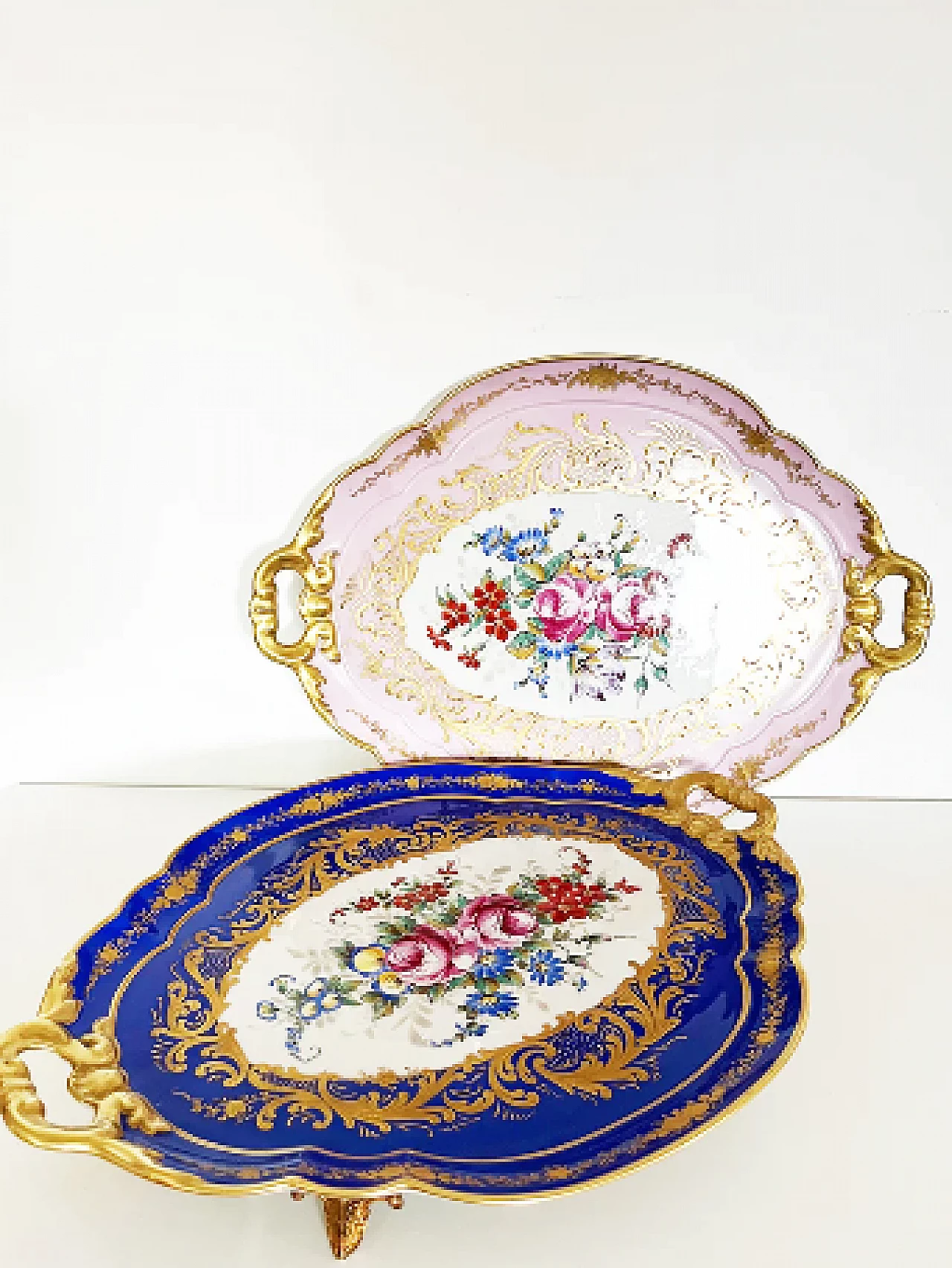 Vassoio in ceramica Limoges Pillivuyt rosa con decoro floreale 6