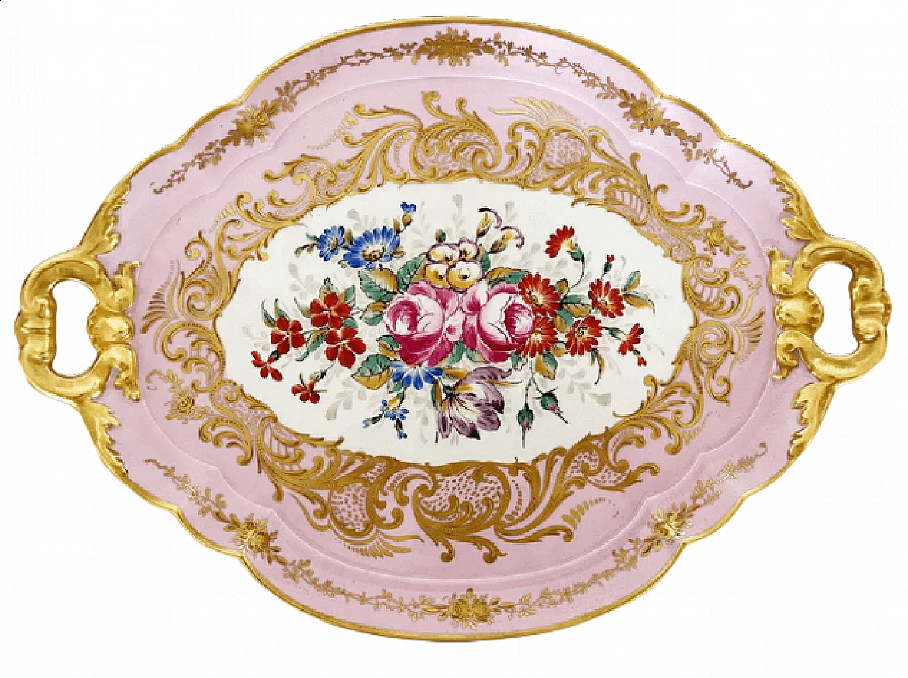 Pink Limoges Pillivuyt ceramic tray with floral decoration 7