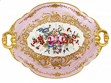 Pink Limoges Pillivuyt ceramic tray with floral decoration