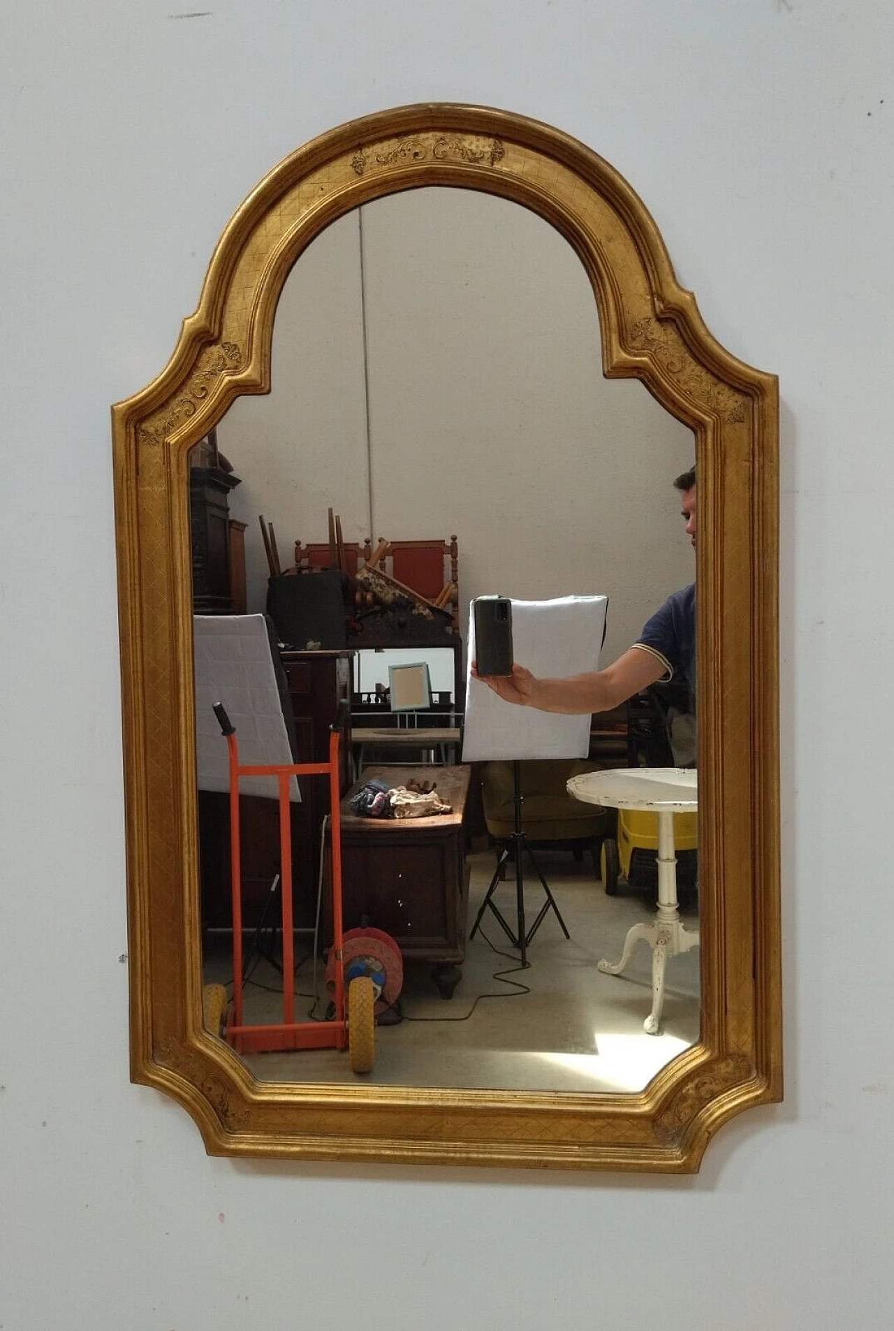 Louis XV style gilded and stamped wood mirror, 1950s 3