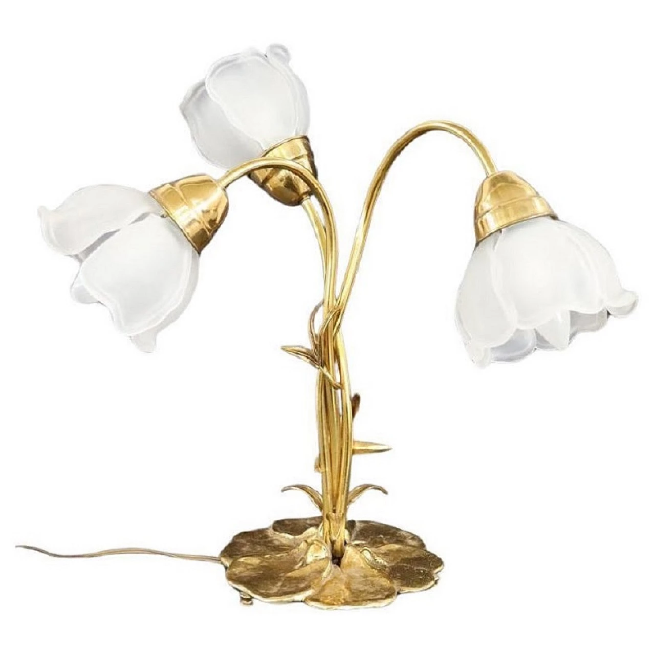 Table lamp in glass and golden brass, 1980s 1