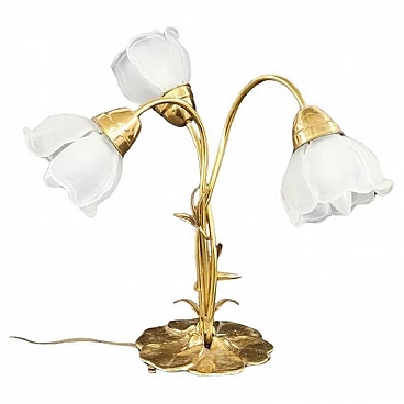 Table lamp in glass and golden brass, 1980s