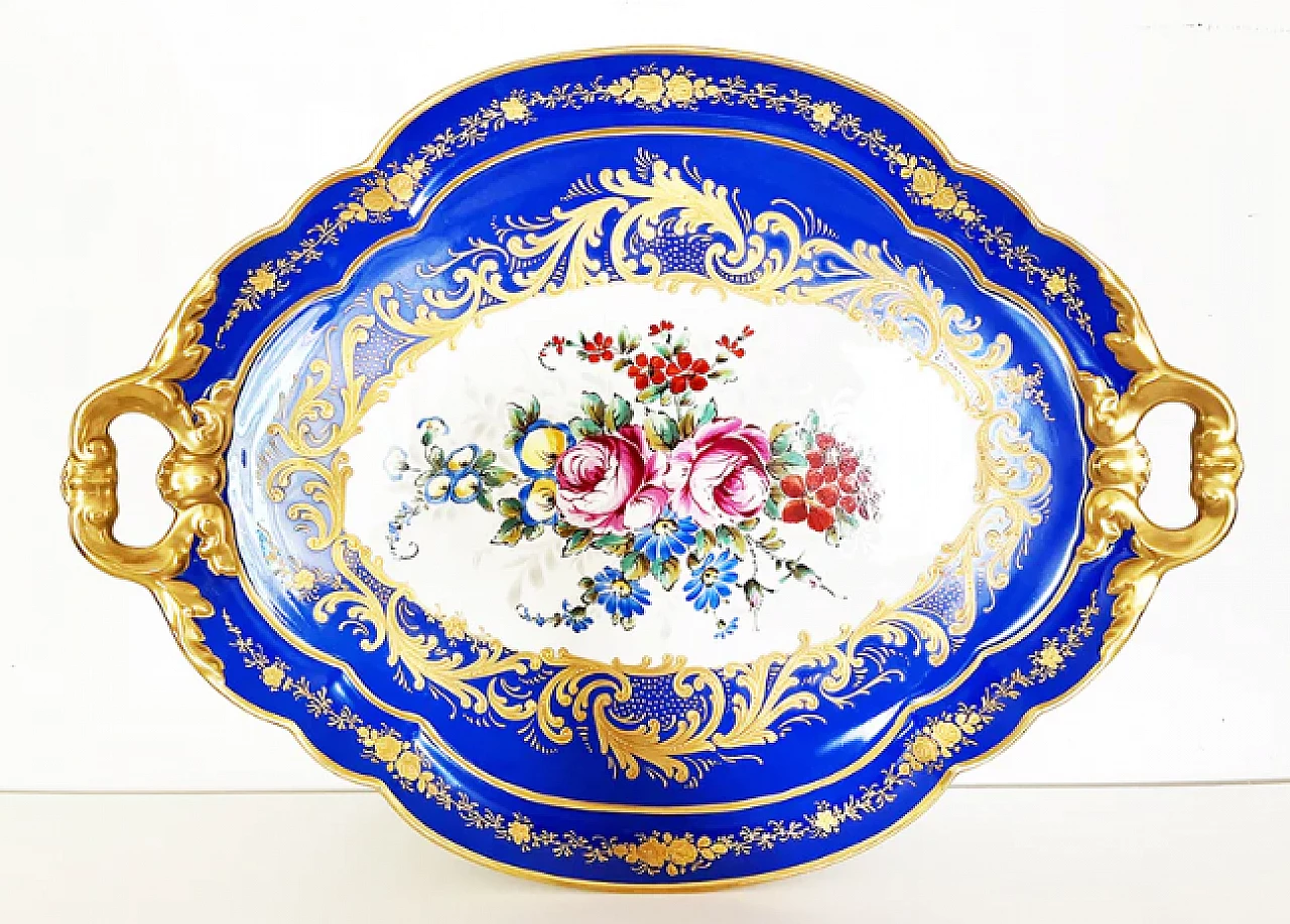 Vassoio in ceramica Limoges Pillivuyt blu con decoro floreale 1