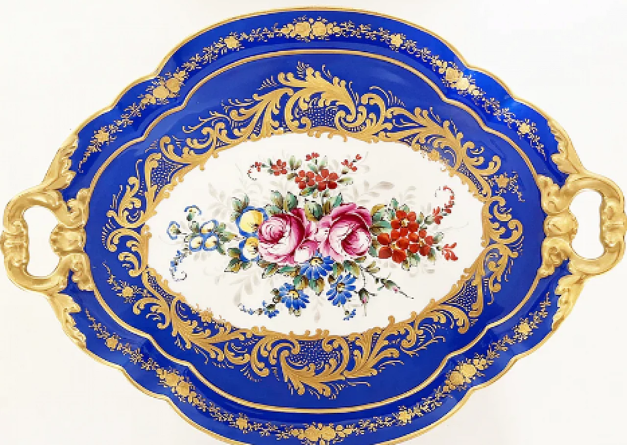 Vassoio in ceramica Limoges Pillivuyt blu con decoro floreale 2