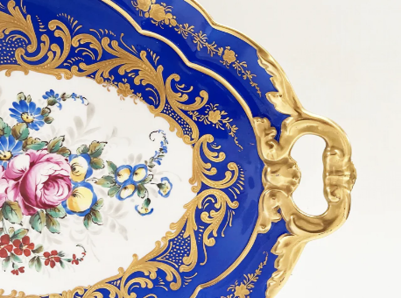 Blue Limoges Pillivuyt ceramic tray with floral decoration 3