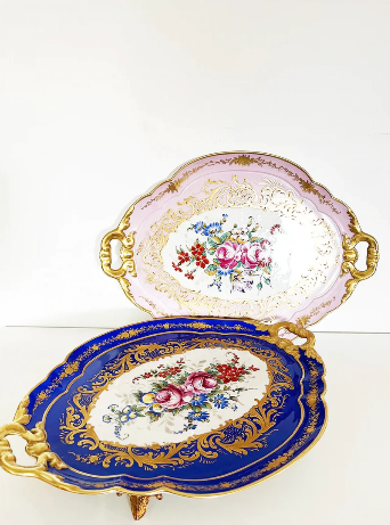 Blue Limoges Pillivuyt ceramic tray with floral decoration 6
