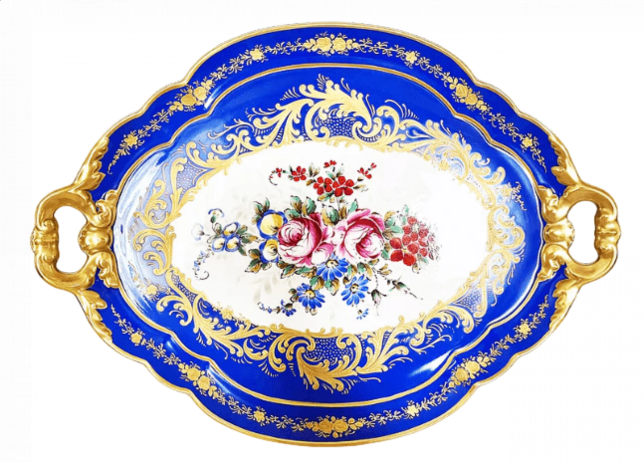 Vassoio in ceramica Limoges Pillivuyt blu con decoro floreale 7