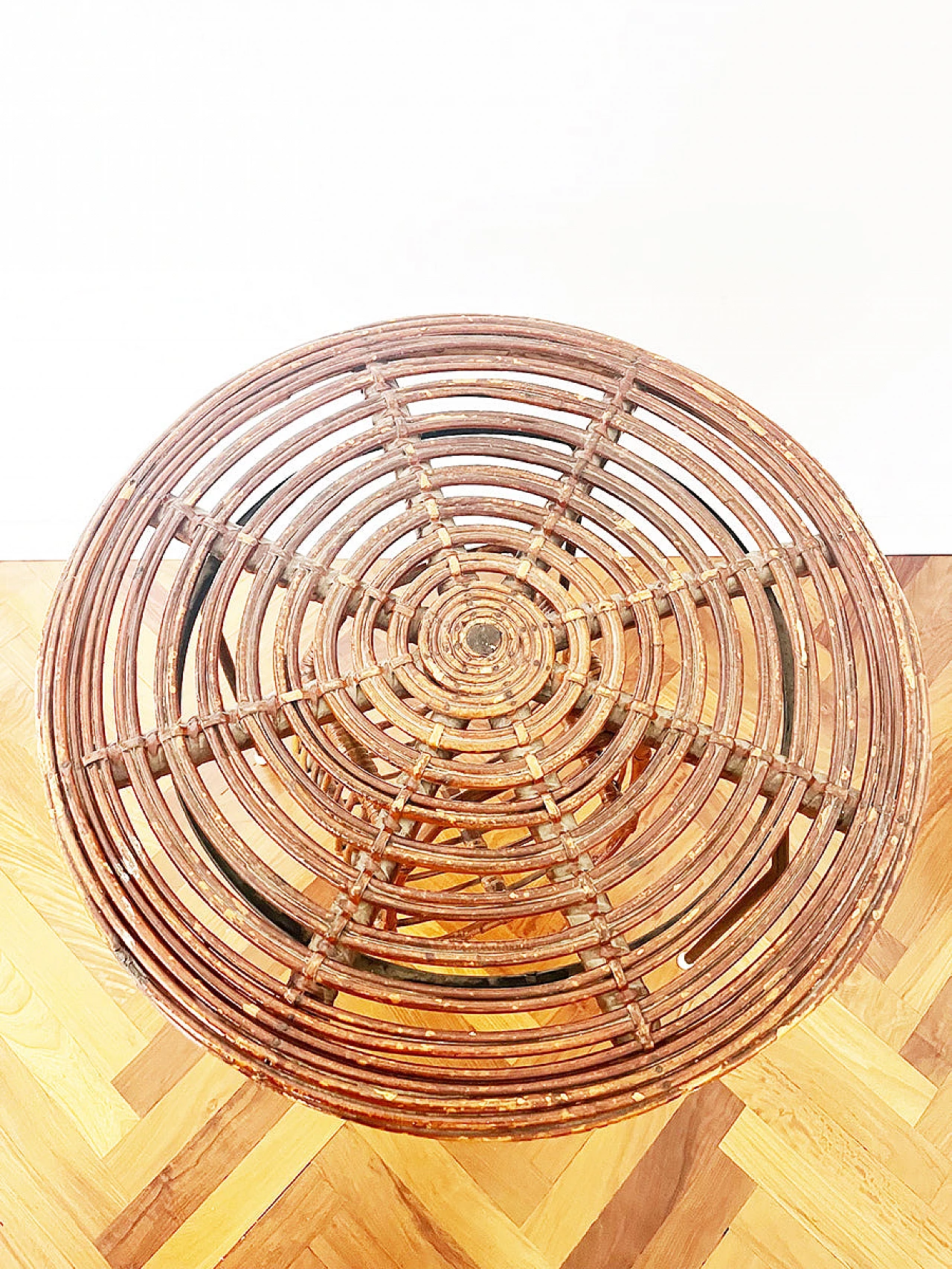 Metal and wicker centre table with magazine rack, 1960s 2