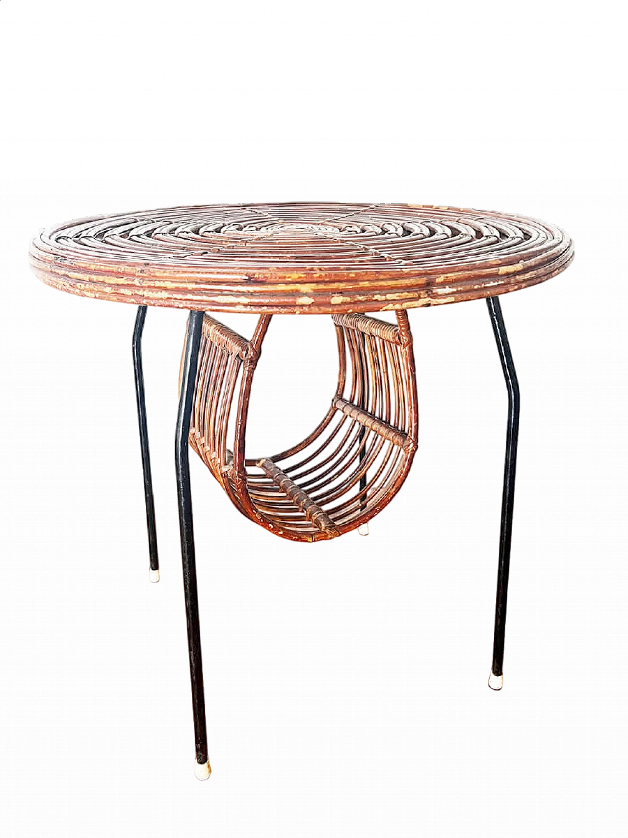 Metal and wicker centre table with magazine rack, 1960s 4