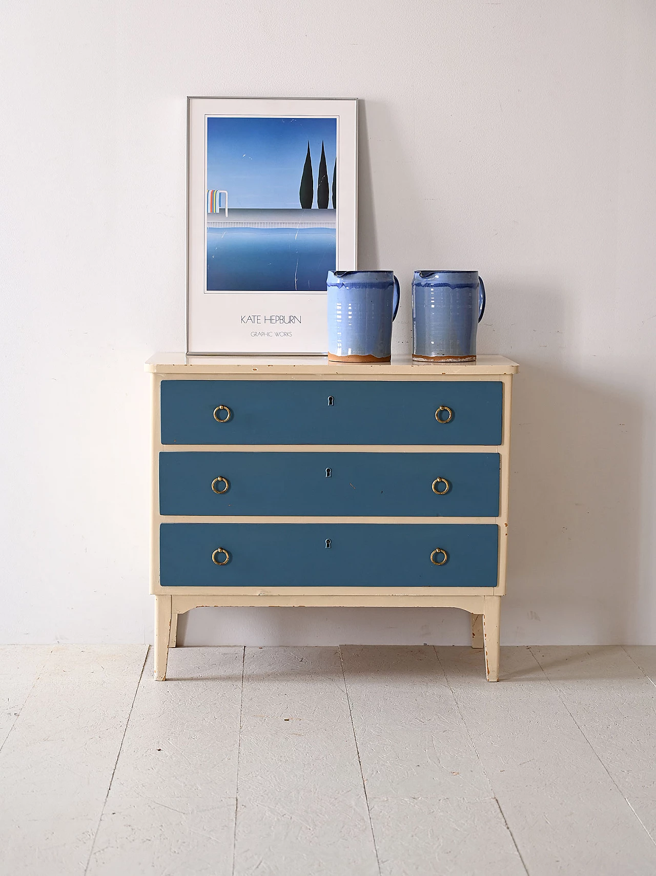 White and blue wooden chest of drawers, 1960s 1