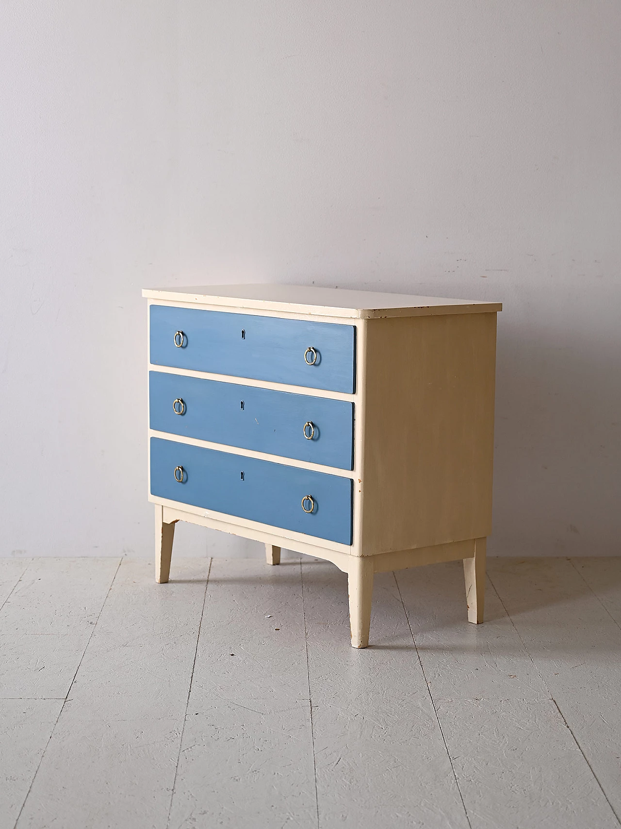 White and blue wooden chest of drawers, 1960s 4