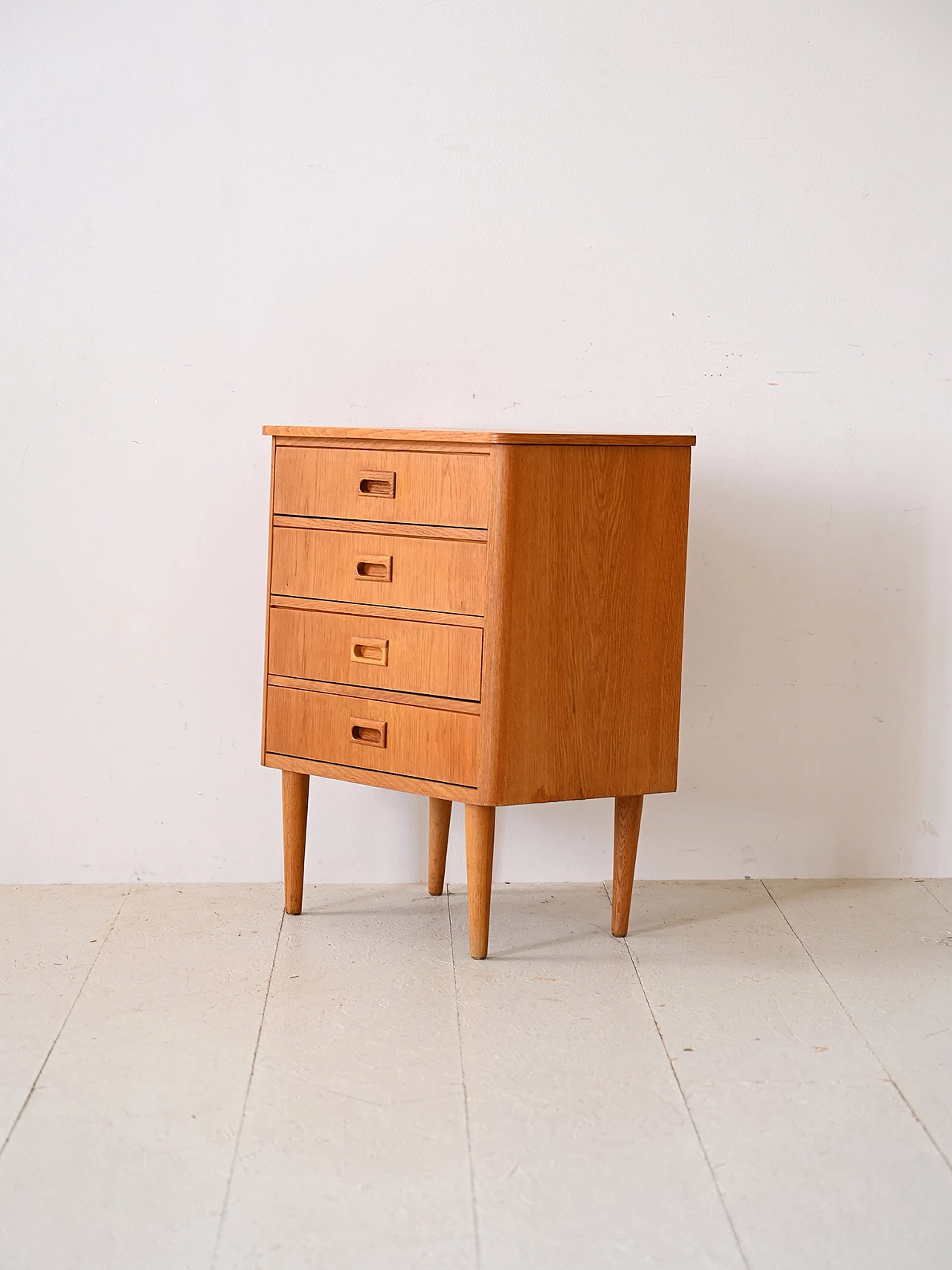 Danish bedside table in oak wood with four drawers, 1960s 4