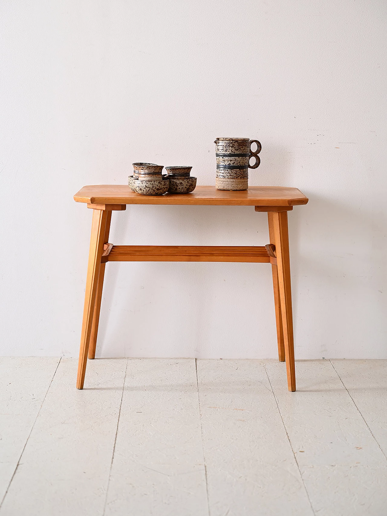 Hexagonal birch coffee table with magazine rack, 1960s 1