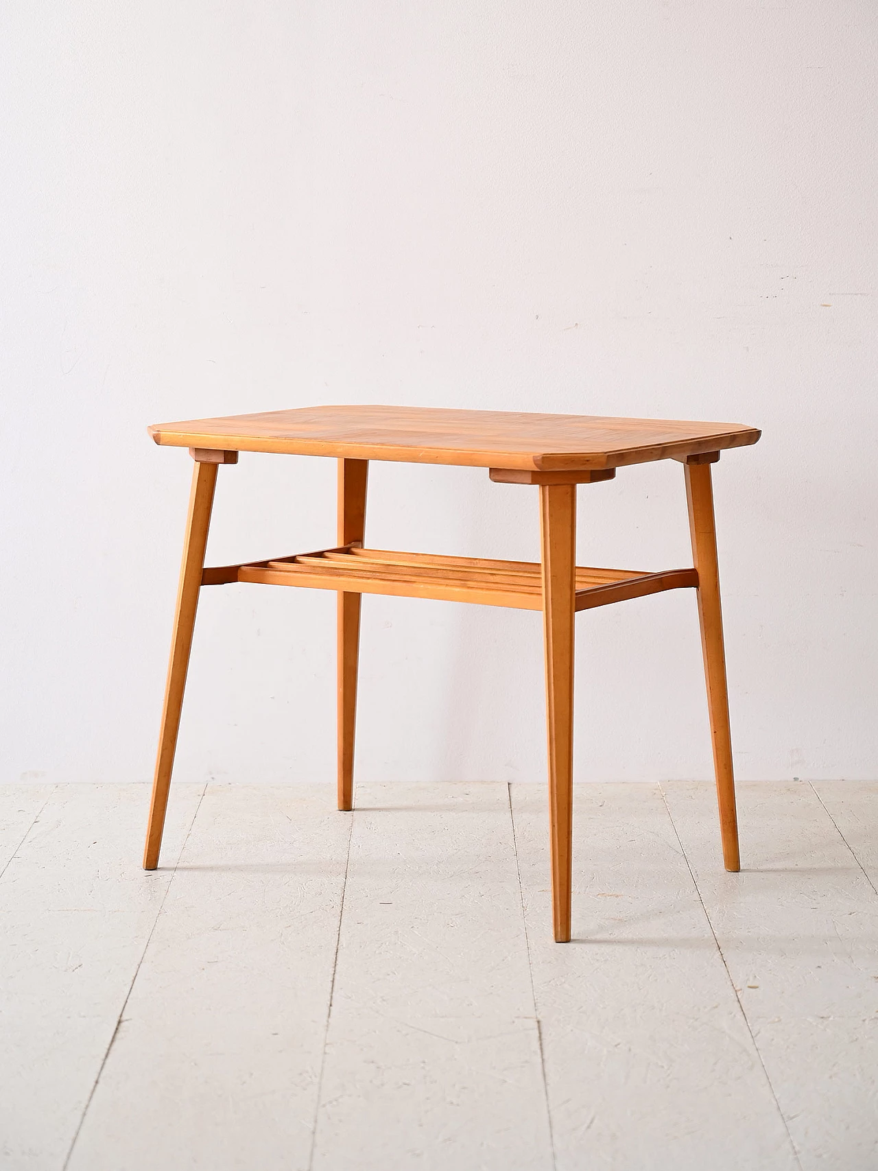 Hexagonal birch coffee table with magazine rack, 1960s 3