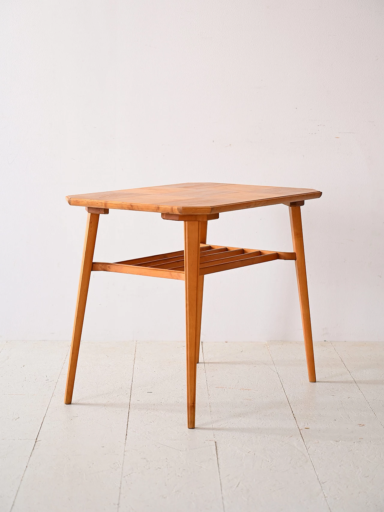 Hexagonal birch coffee table with magazine rack, 1960s 4