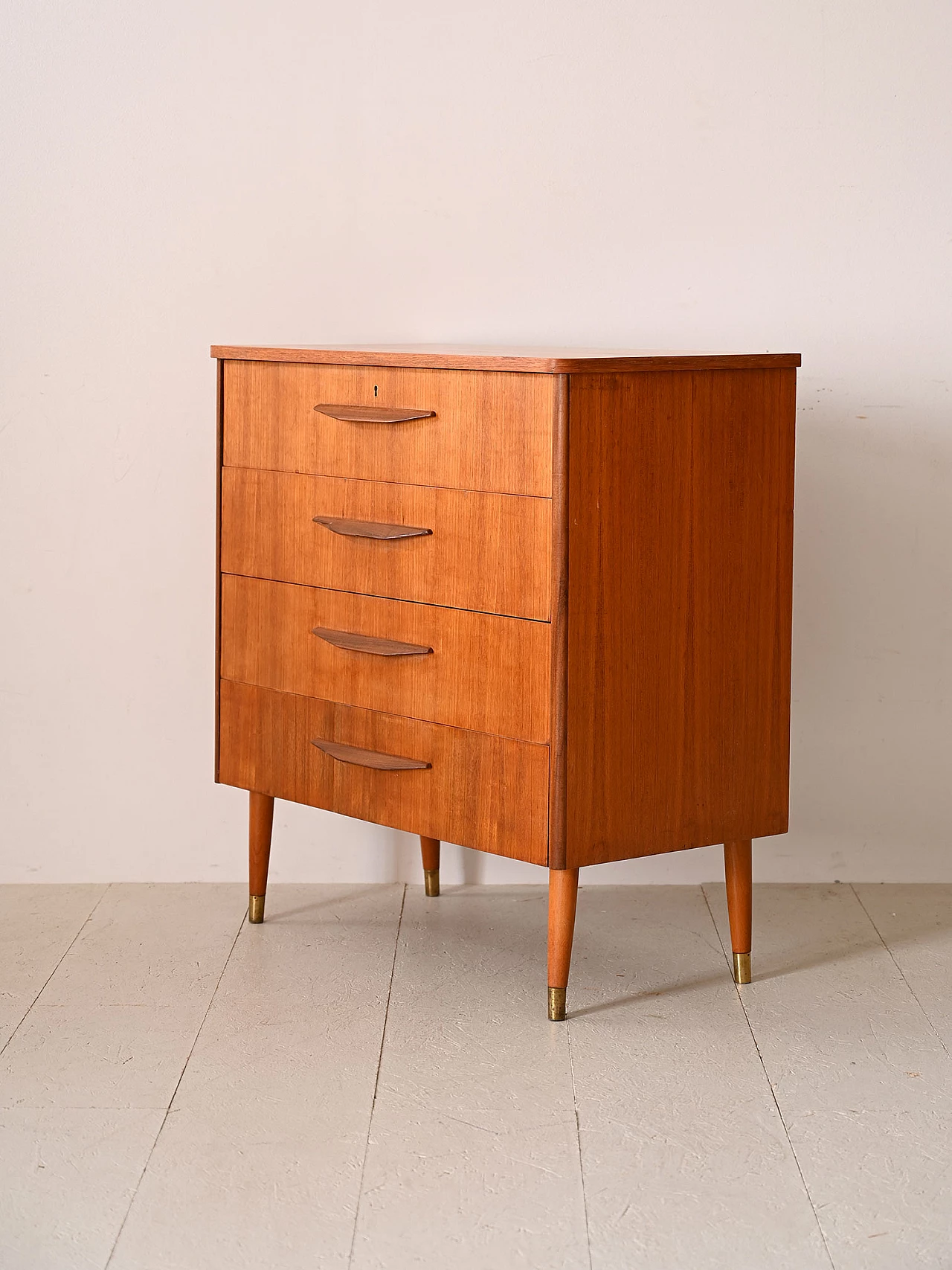 Teak chest of drawers with wooden handles, 1960s 5