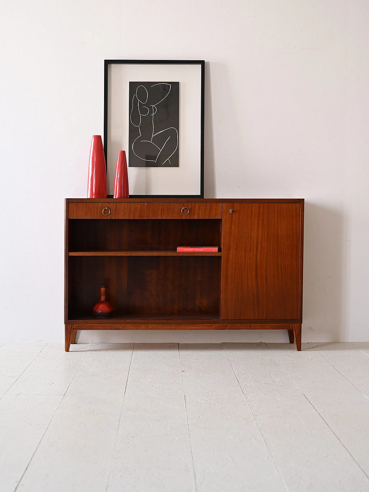 Art Deco mahogany bookcase with drawers, 1950s 1