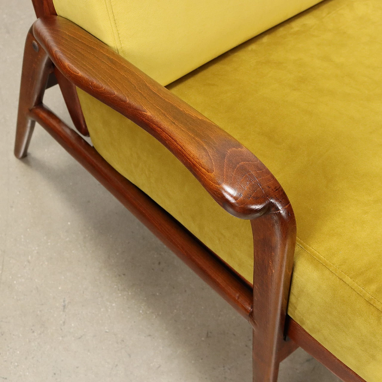 Reclining armchair in stained beech wood and velvet, 1950s 7
