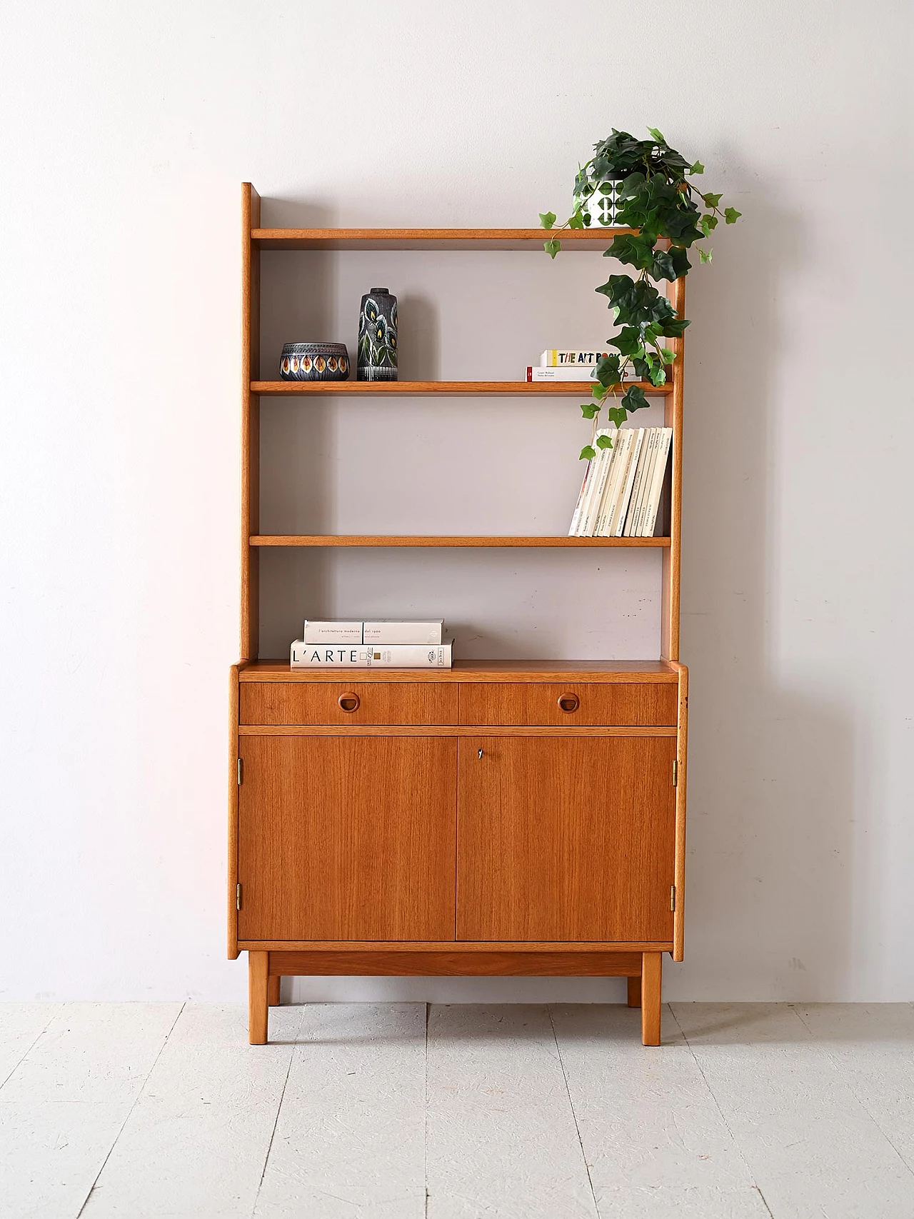 Teak and birch bookcase with storage compartment, 1960s 1
