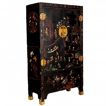 Sideboard in lacquered wood and carved jade decorations