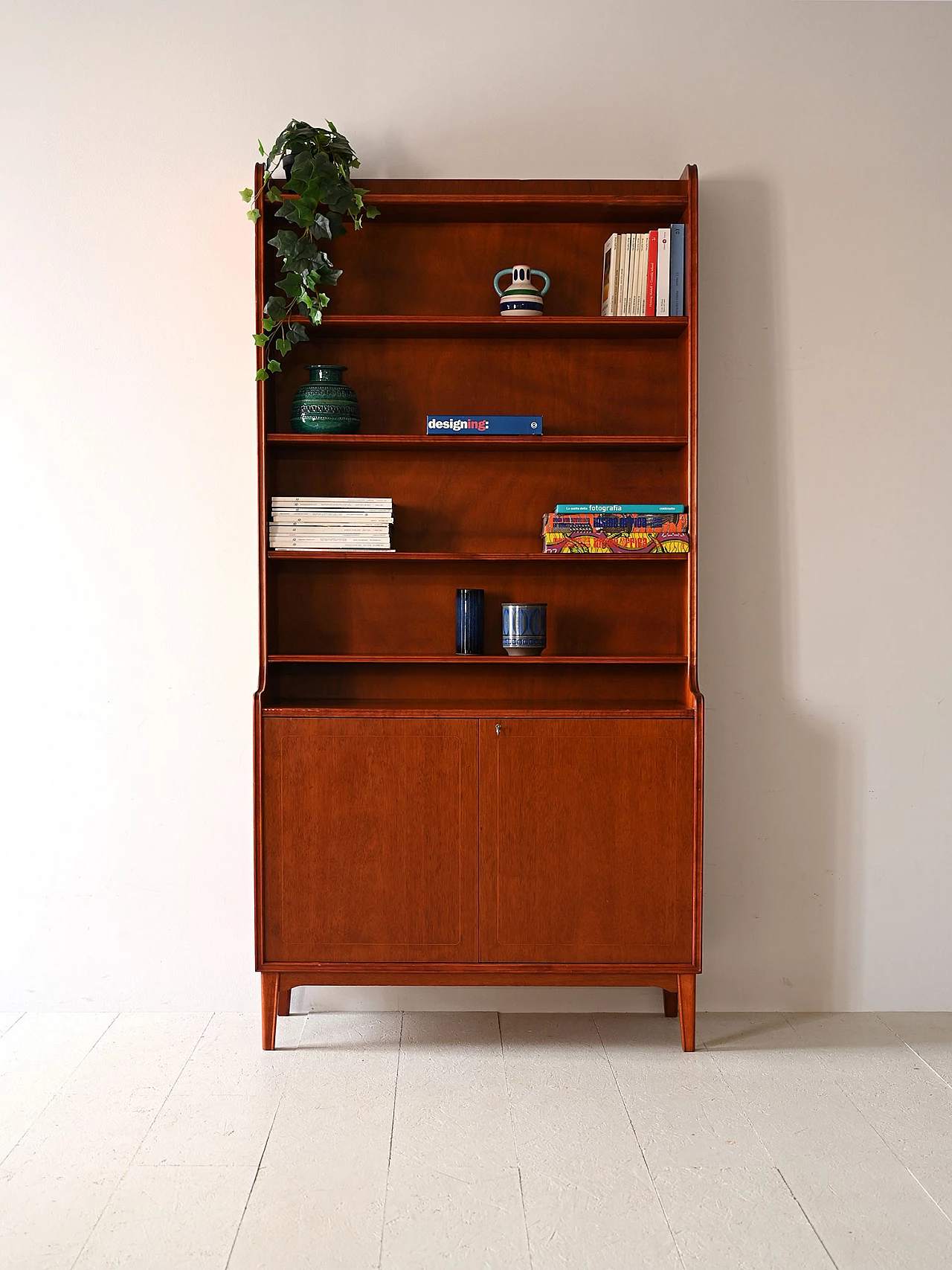 Danish wooden bookcase with shelves and storage unit, 1960s 1