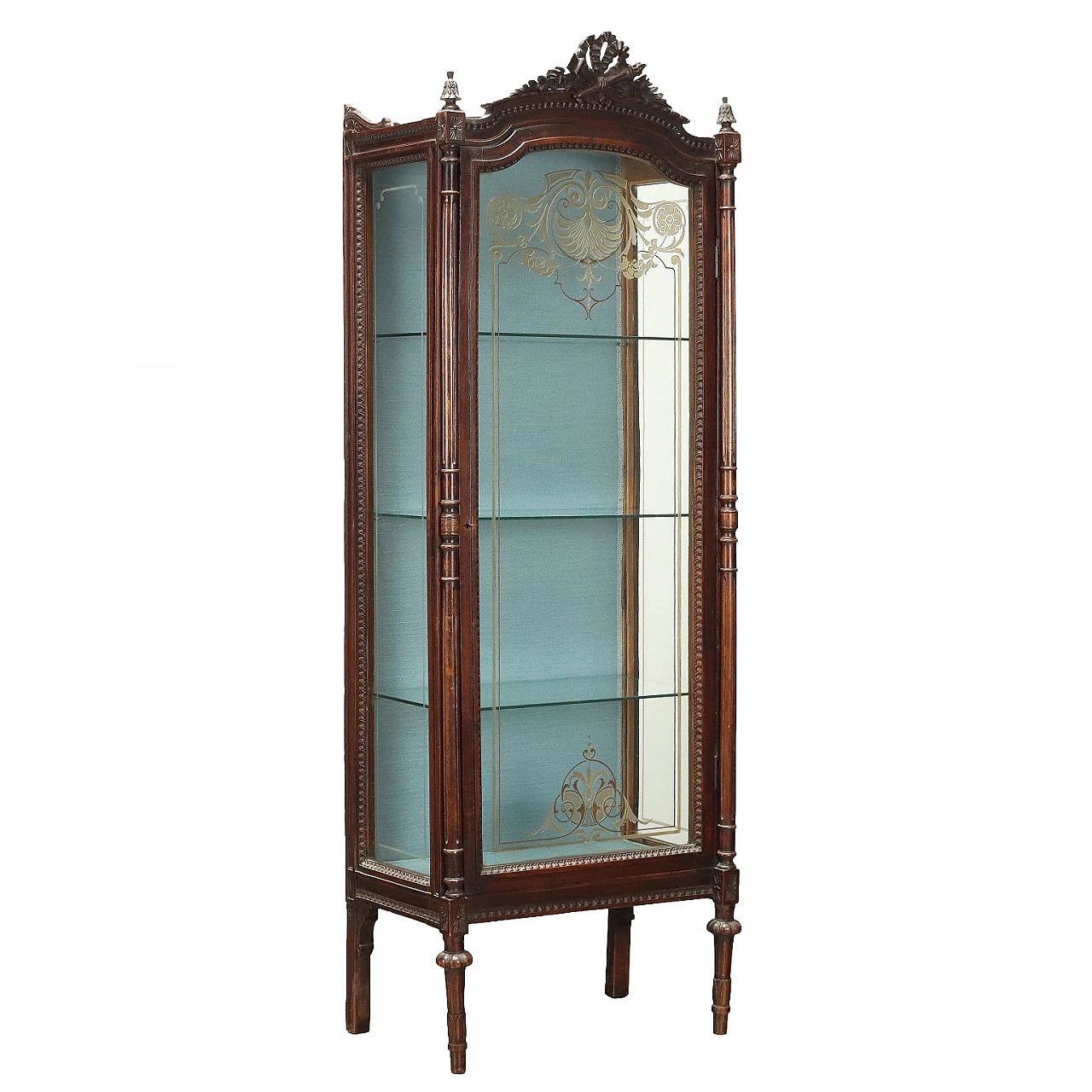 Neoclassical style walnut glass cabinet with etched decorations, late 19th century 1