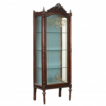 Neoclassical style walnut glass cabinet with etched decorations, late 19th century