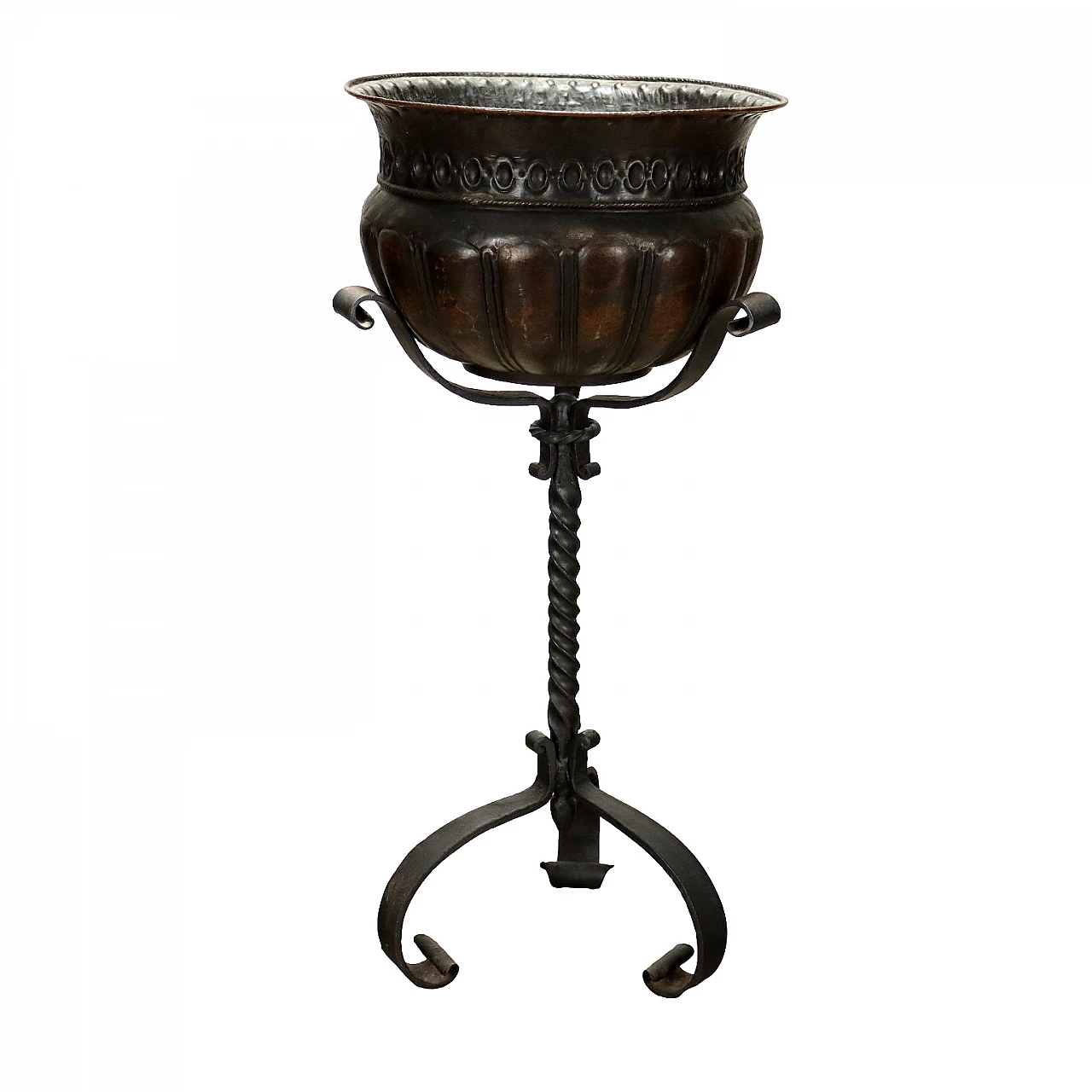 Wrought iron planter with three curled feet, late 19th century 1