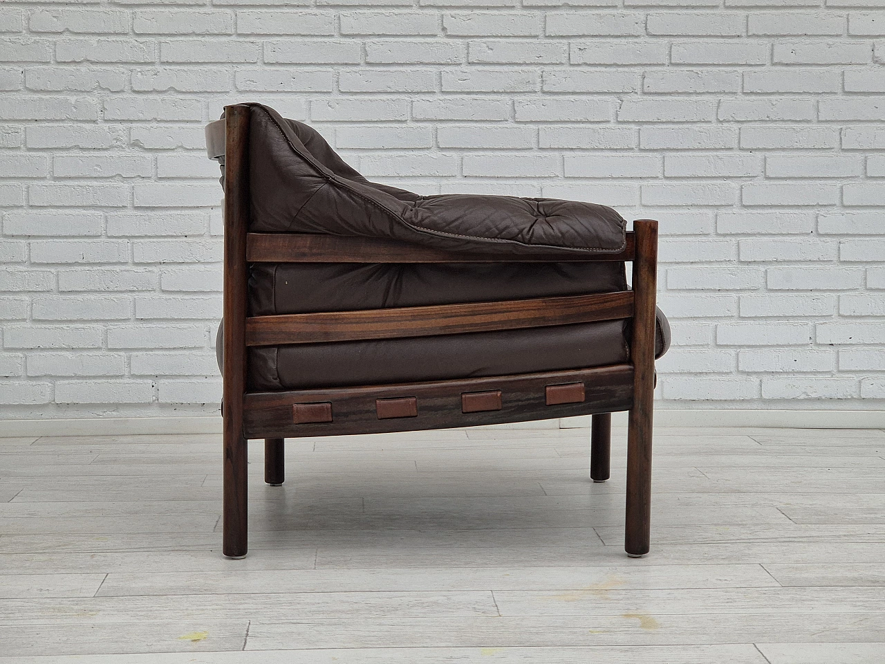 Armchair in brown leather and beech wood by Arne Norell, 1970s 12